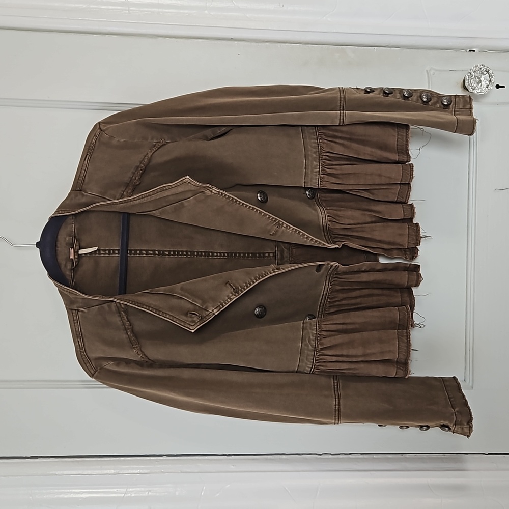 Free People Ruffle Hem Military Jacket- Olive Green -S - Picture 3 of 11
